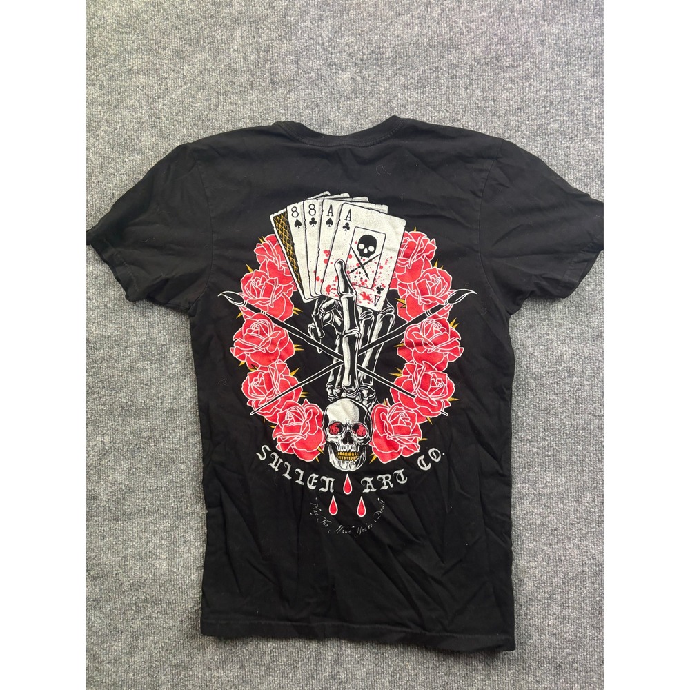 Sullen Art Collective Graphic T-Shirt Mens Small Black Roses‎ Skull Cards